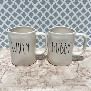 Rae Dunn White Ceramic WIFEY & HUBBY Mugs